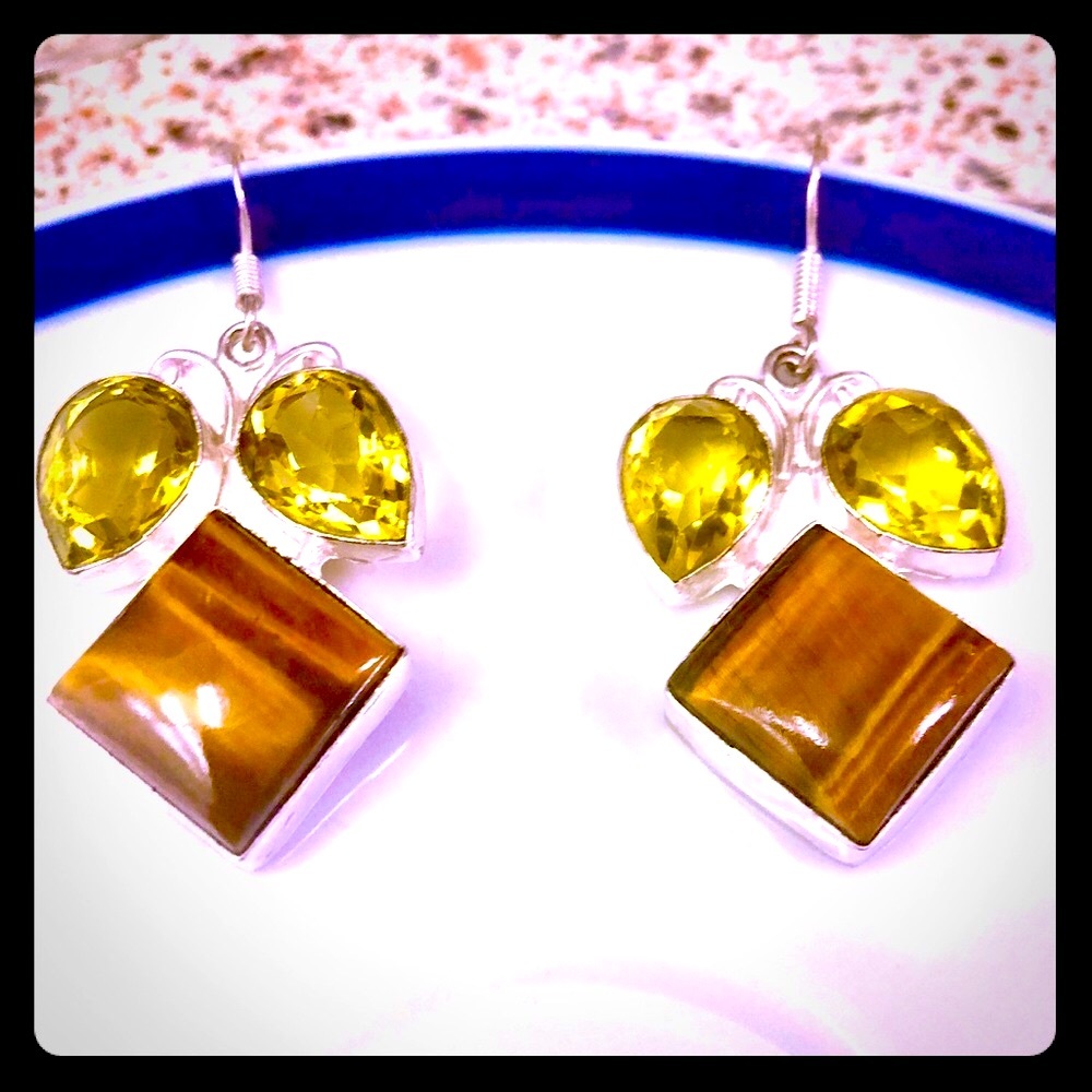 SS Tiger Eye and Stained Glass Earrings